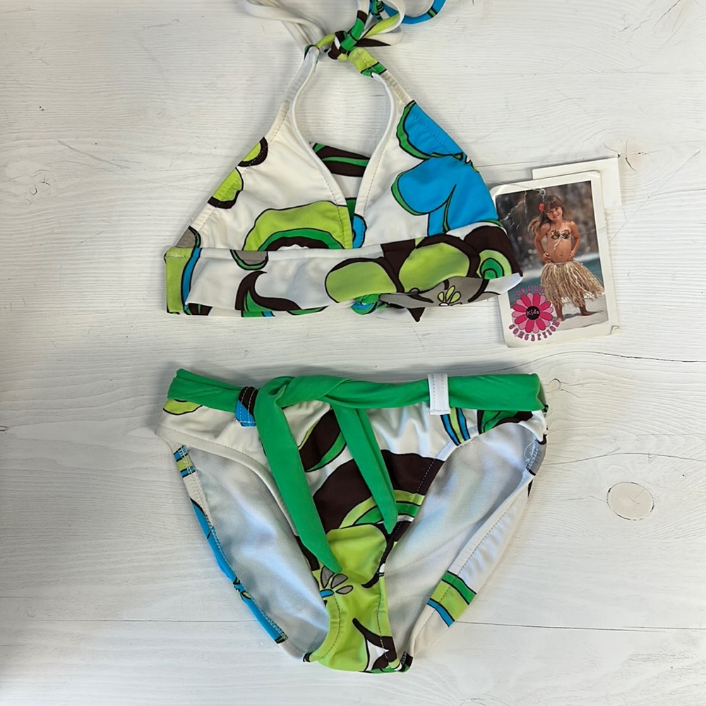 NWT Hula Hawaiian Green Triangle Bikini Kids
